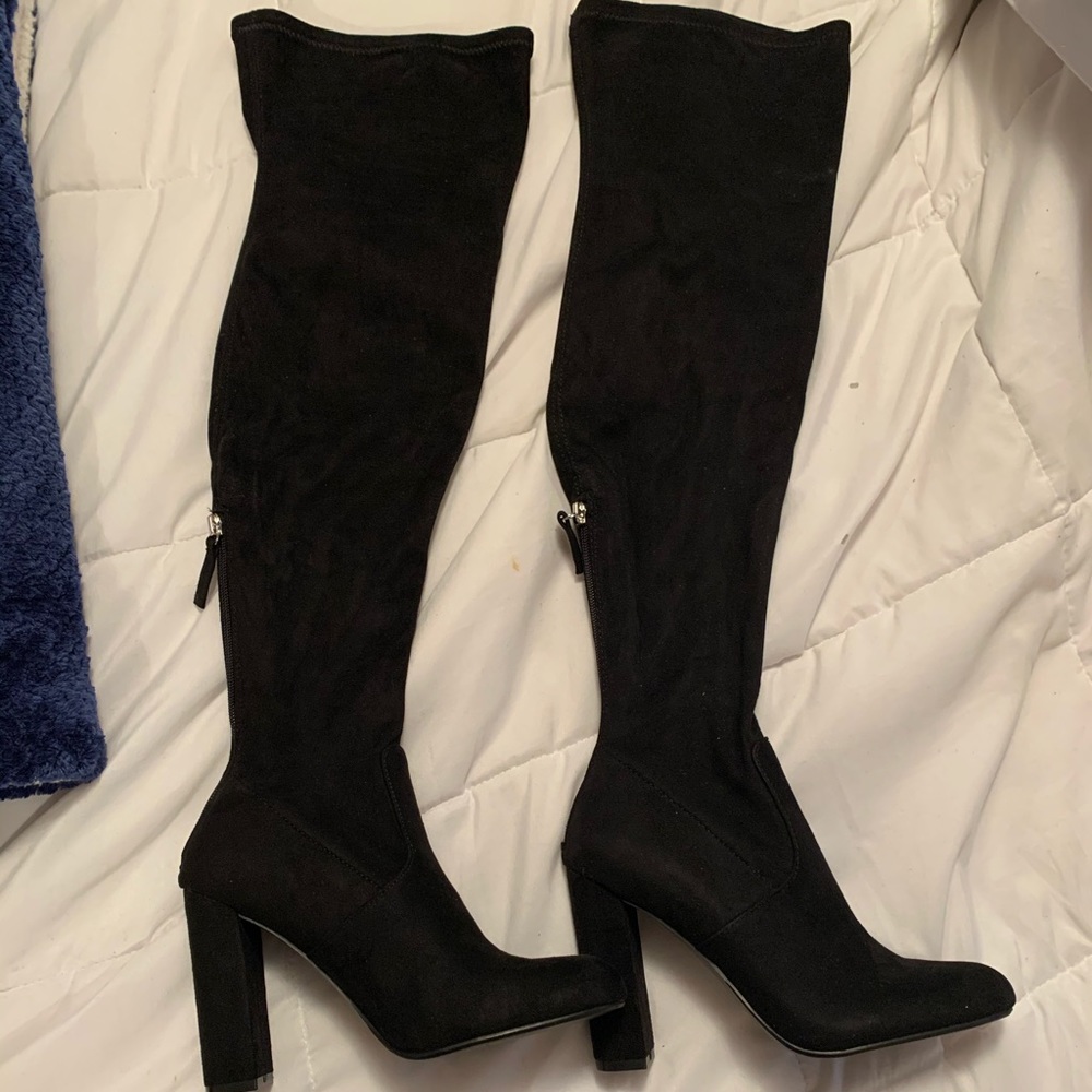 Black over the knee boots, heeled, Steve Madden
